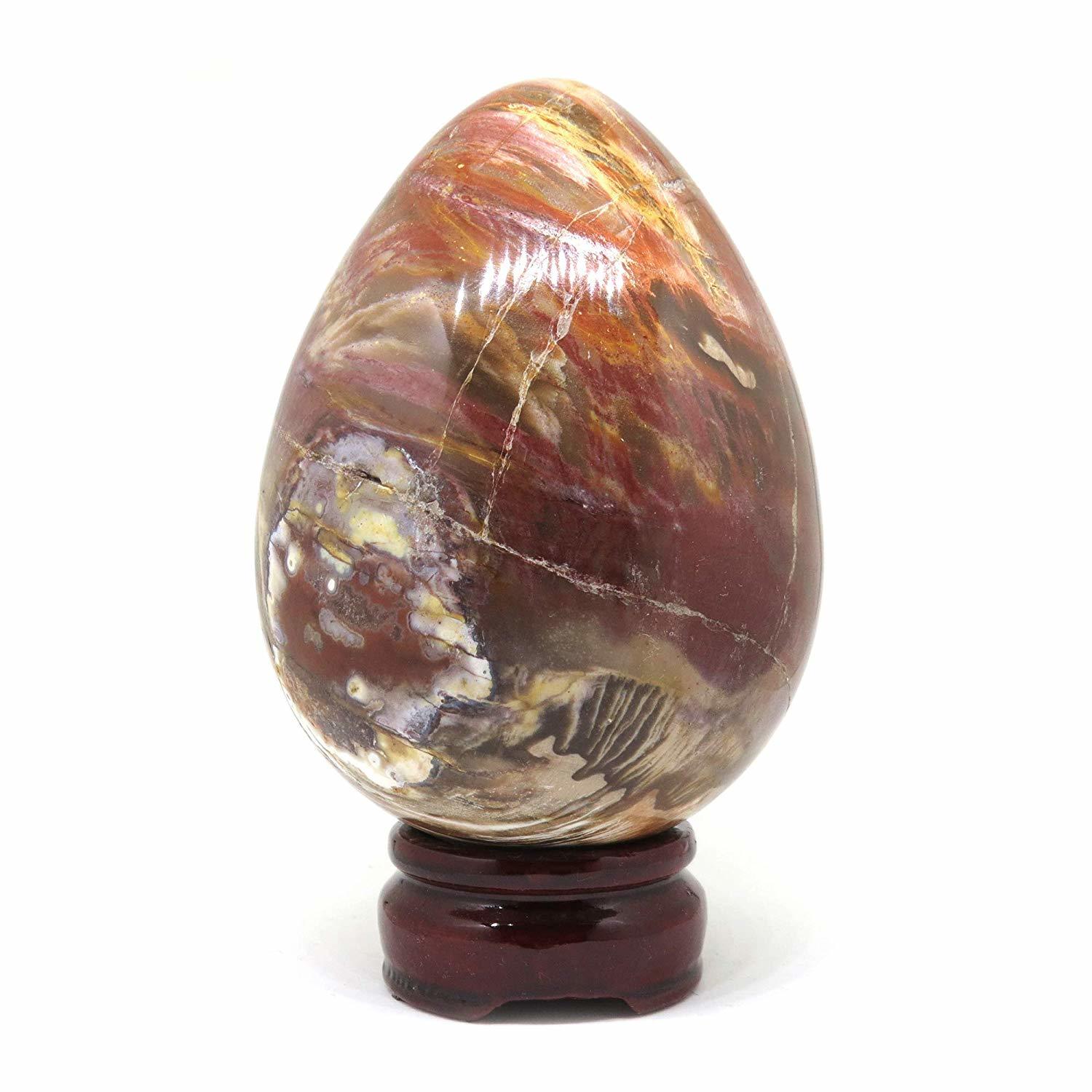 Polished Petrified Wood Crystal Egg w/Stand ST124