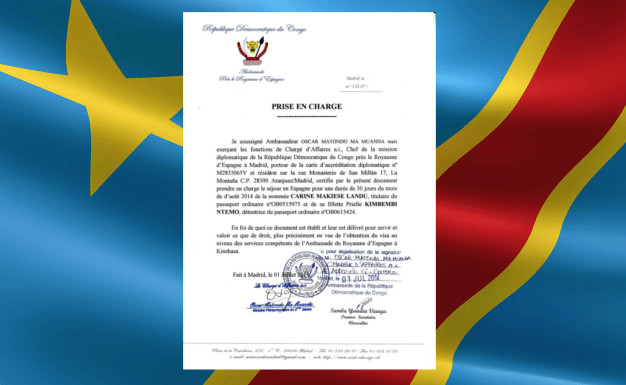 Lettre d'invitation visa Congo-Kinshasa RDC prise en charge