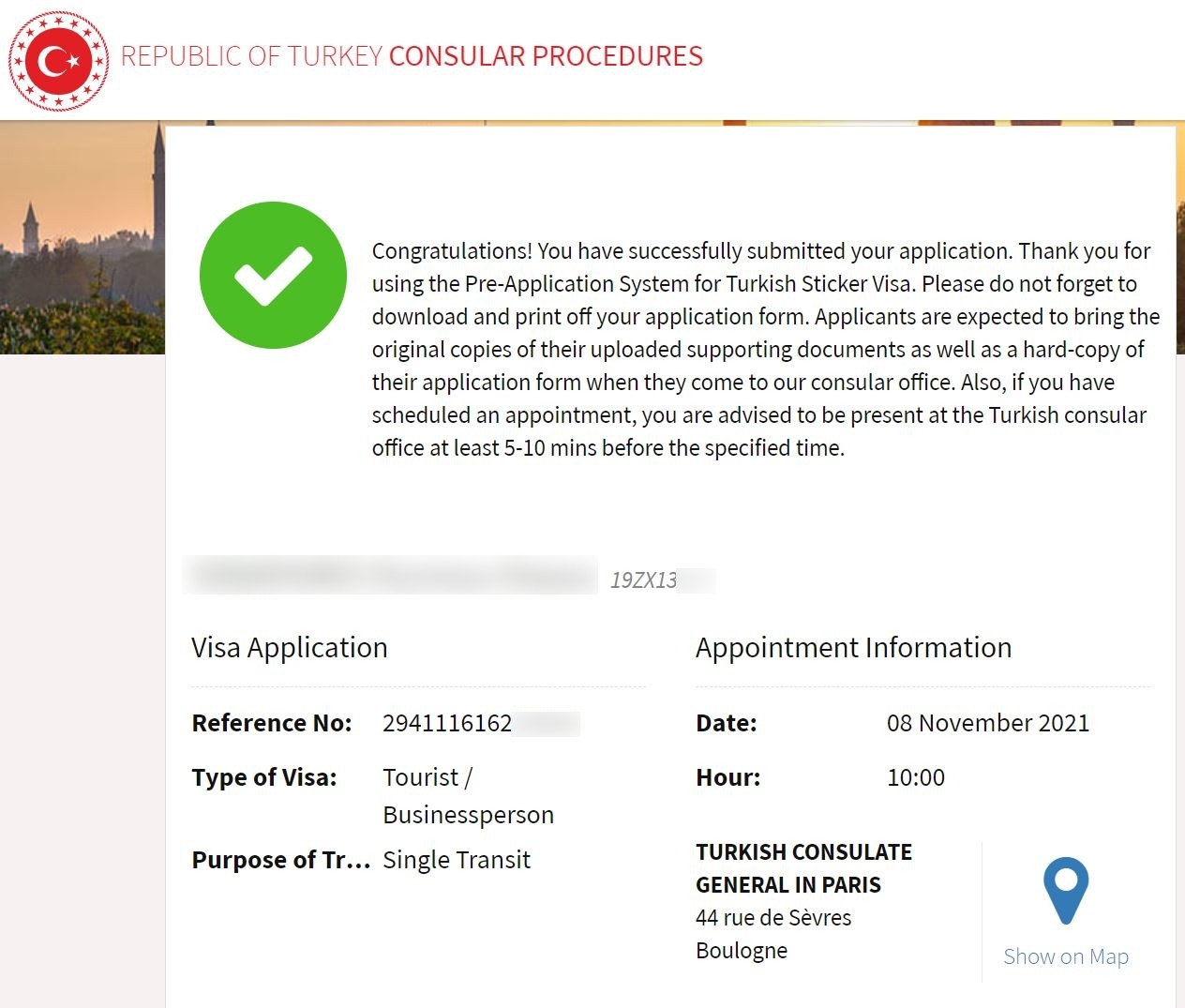Visa Turquie - Prise de RDV Consulat