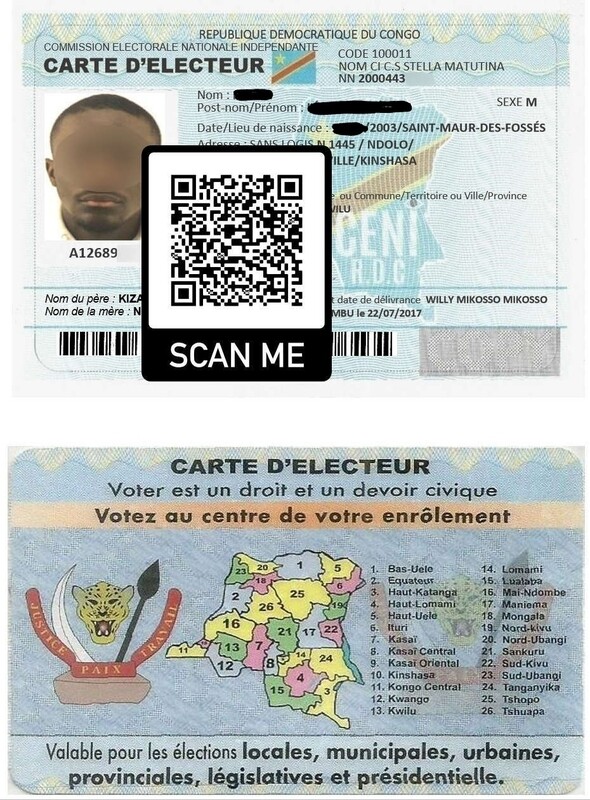 Carte d'électeur officielle Congo-Kinshasa RDC