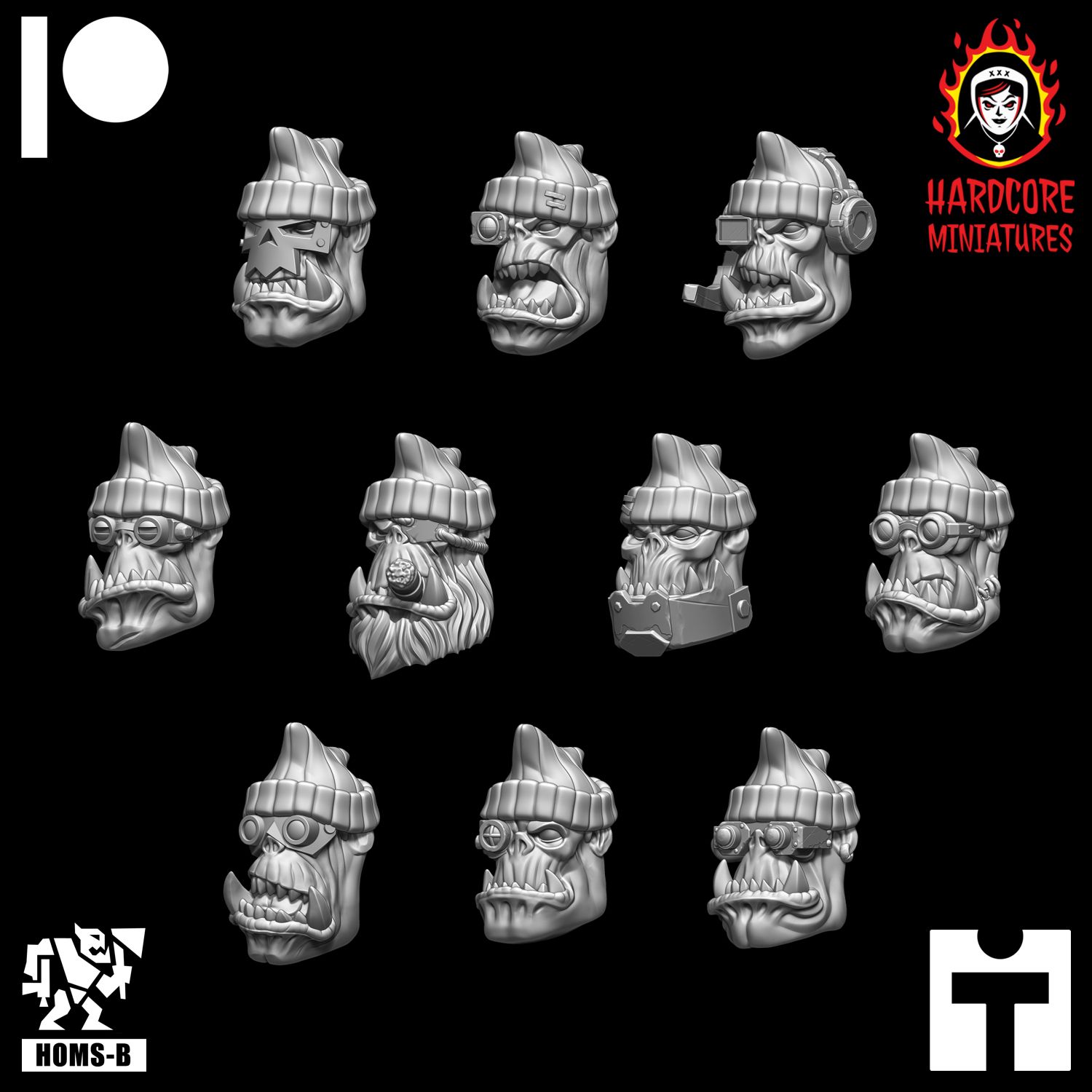 Kommando Orcs Heads in Hats #2 STL