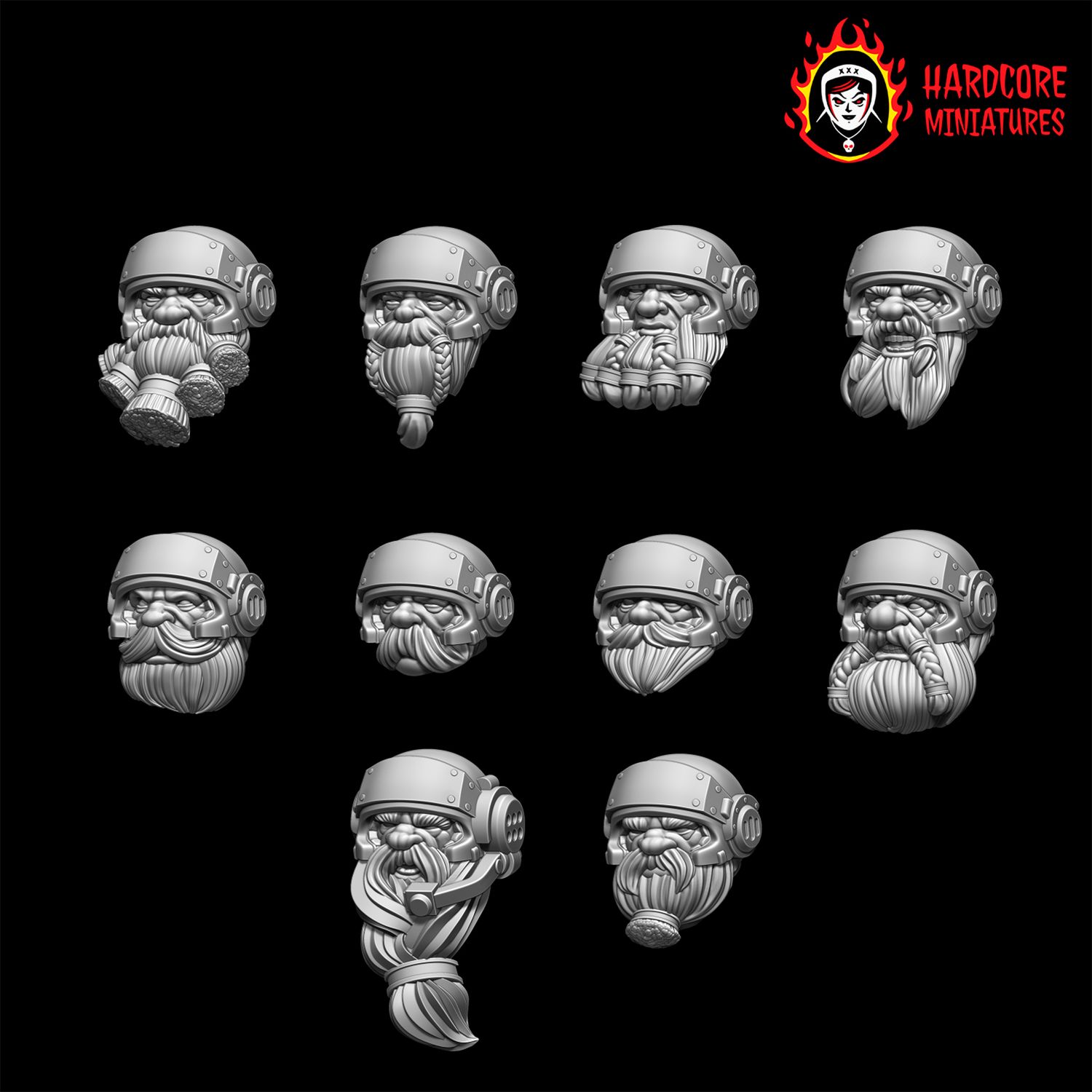 Space Dwarf Veteran Heads in Helmets STL