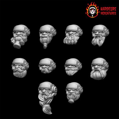 Space Dwarf Veteran Heads in Helmets STL