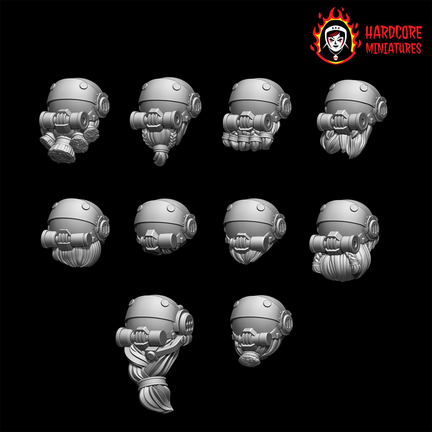 Space Dwarf Veteran Heads in Gasmasks STL Space Dwarf Veteran Heads in Gasmasks STL