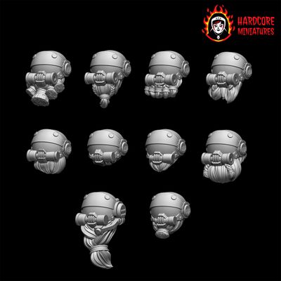Space Dwarf Veteran Heads in Gasmasks STL