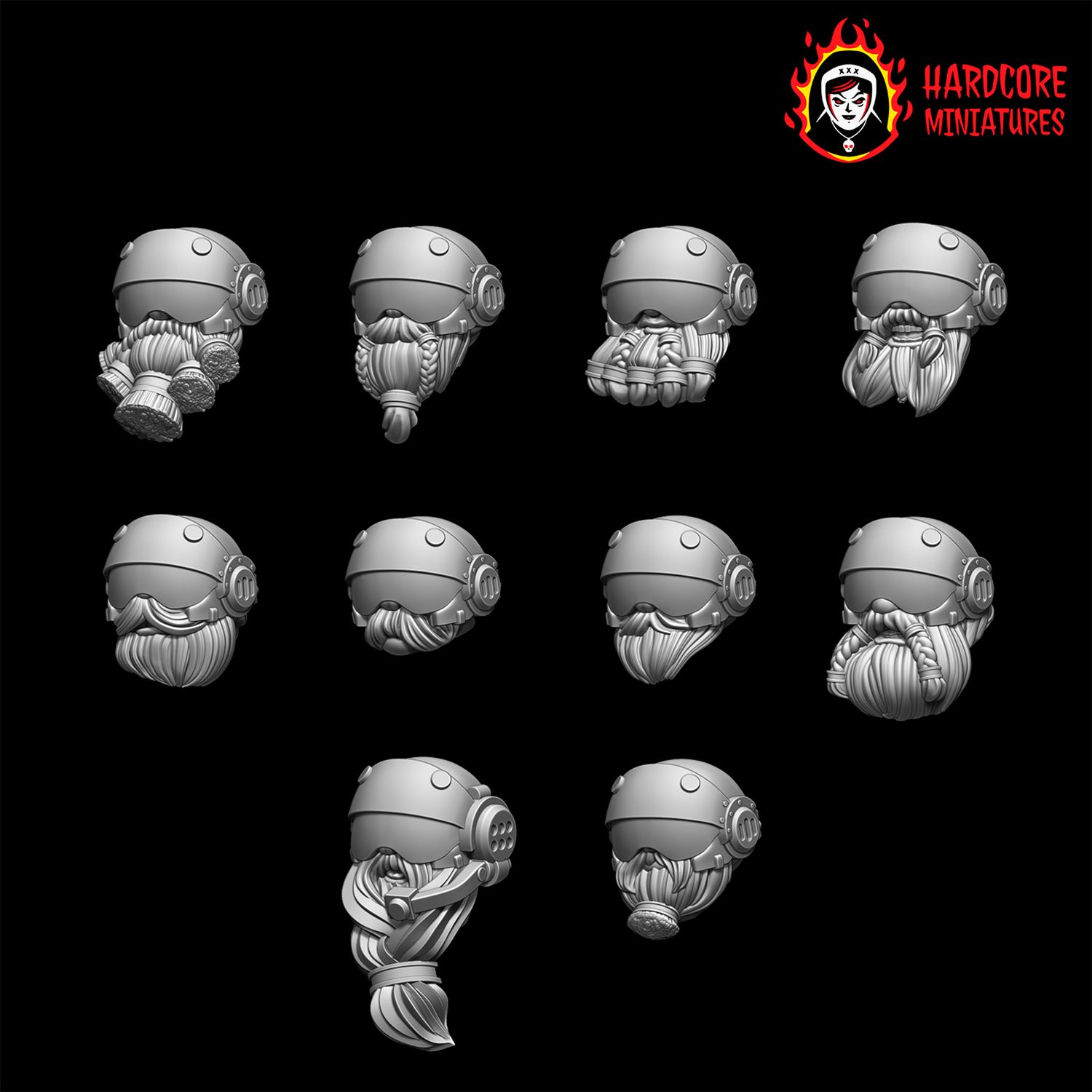 Space Dwarf Veteran Heads in Visor Helmets STL