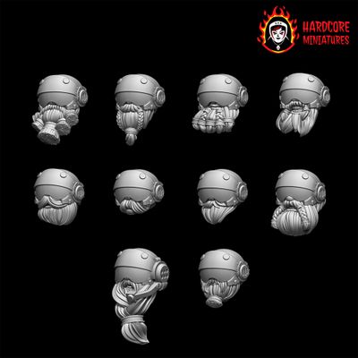 Space Dwarf Veteran Heads in Visor Helmets STL