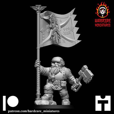 Veteran Dwarf with Banner STL Veteran Dwarf with Banner STL
