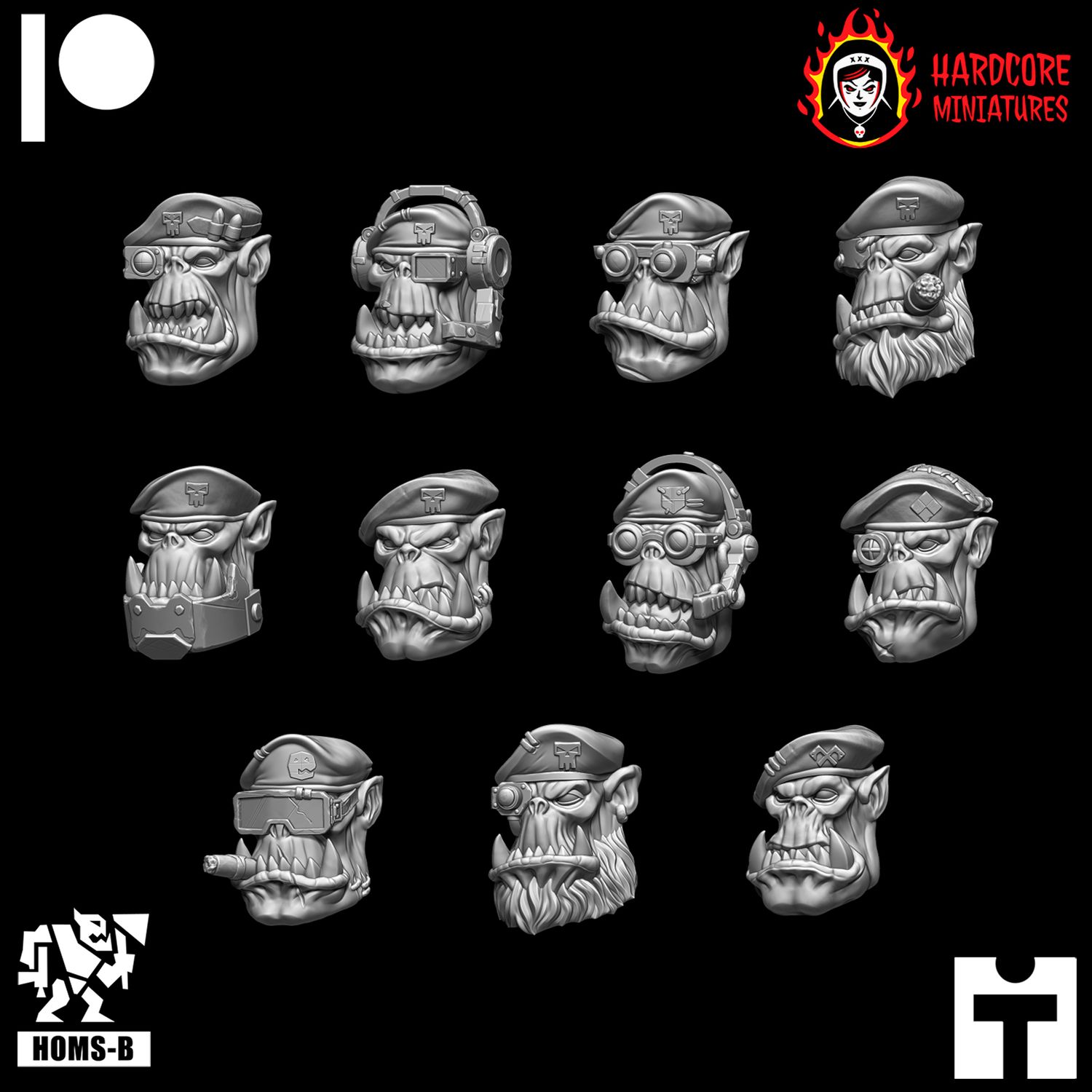 Kommando Orcs Classic Heads in Berets STL