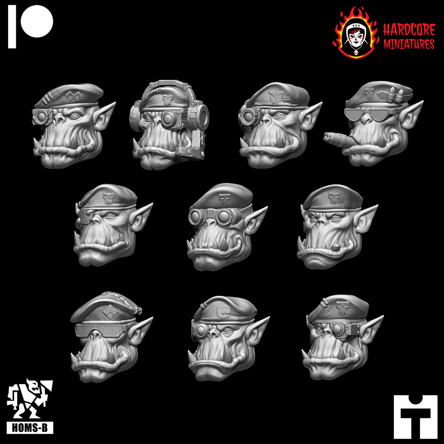 Kommando Orcs Retro Heads in Berets STL