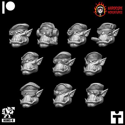 Kommando Orcs Retro Heads in Berets STL Kommando Orcs Retro Heads in Berets STL