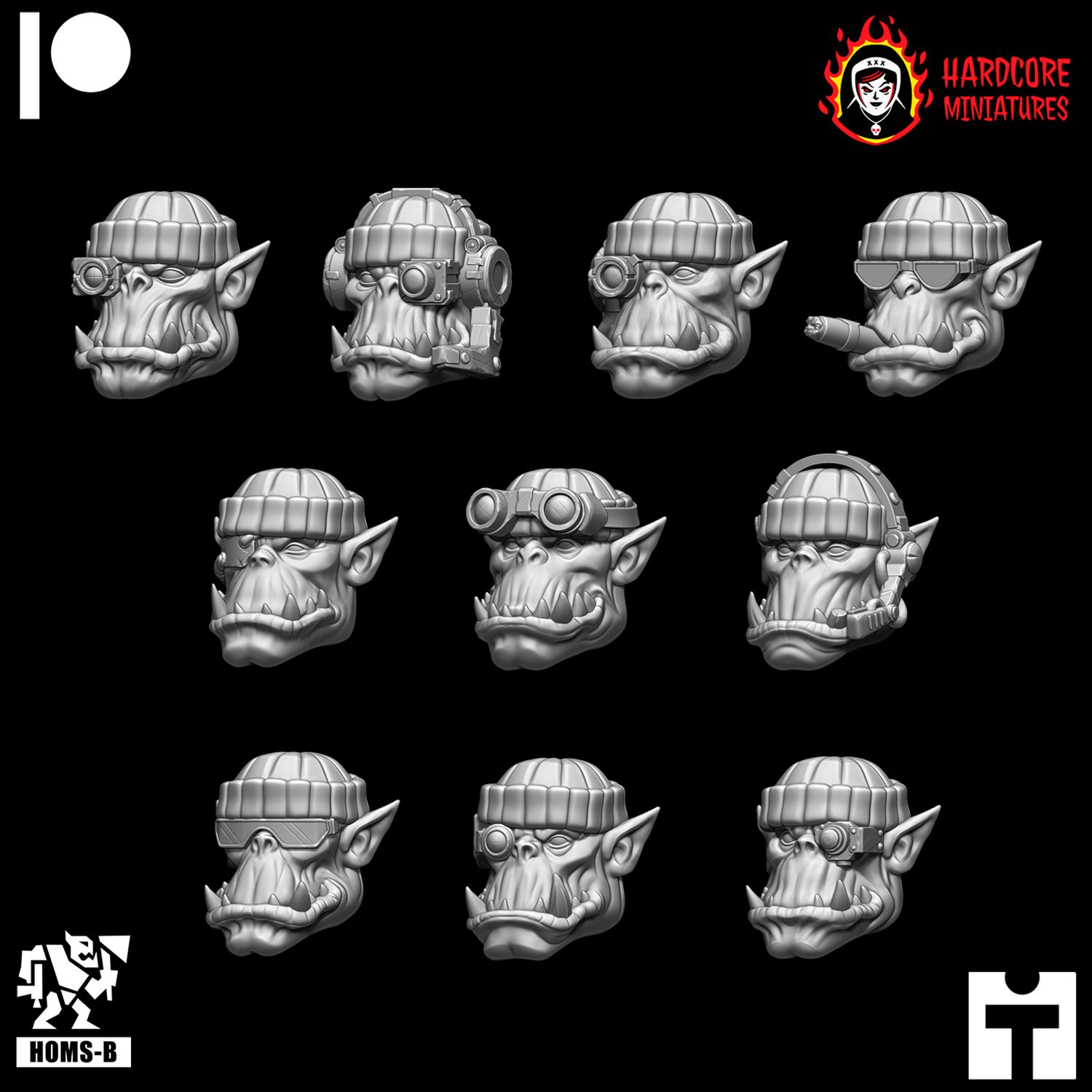 Kommando Orcs Retro Heads in Hats STL