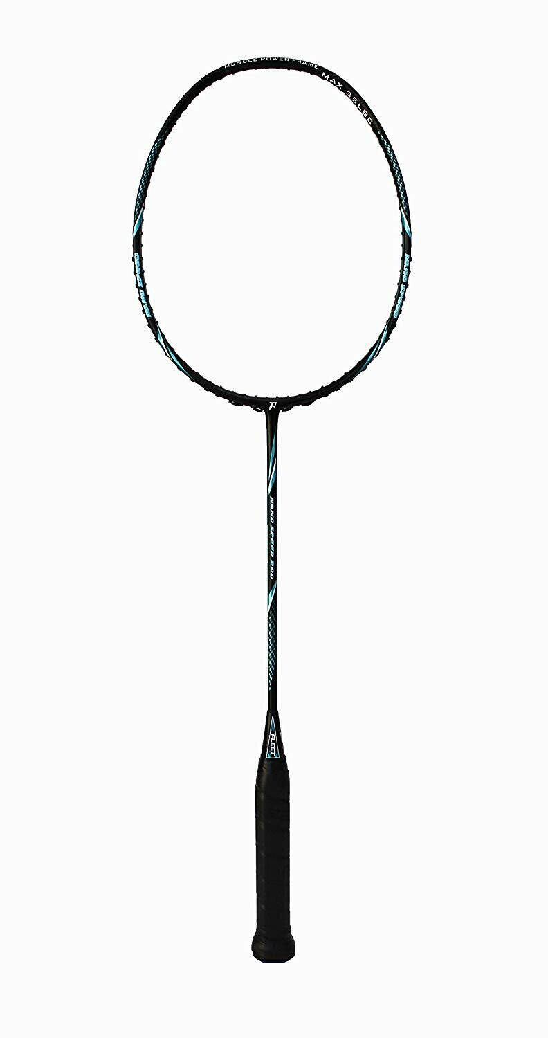 Fleet Nano Speed 200 Professional Badminton Racquet Unstrung Muscle Power Frame 4U-G2 35 LBS with Cover (Black)