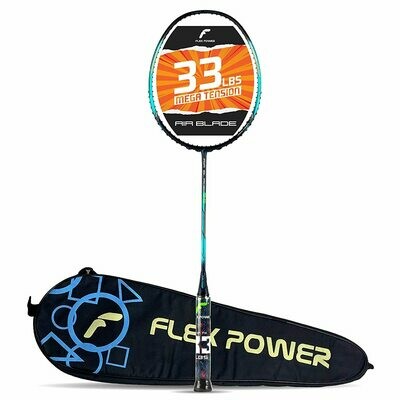 Flex Power Air Blade 99 (Mega Tension - 33LBS) Full Graphite Badminton Racquet with Full Racket Cover (Navy Blue, Green)