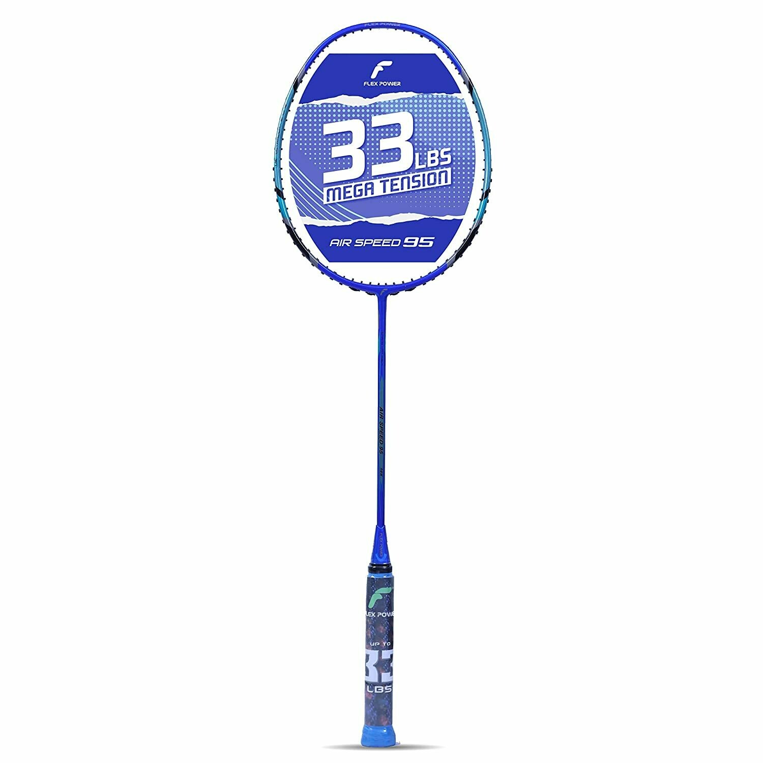 Flex Power Air Speed 95 (Mega Tension - 33LBS) Full Graphite Badminton Racquet with Full Racket Cover (Cyan, Deep Blue)