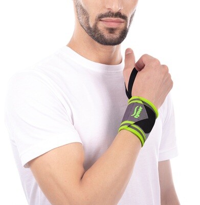 Tynor Wrist Wrap With Thumb Loop, Black & Green, Universal, Pack of 2