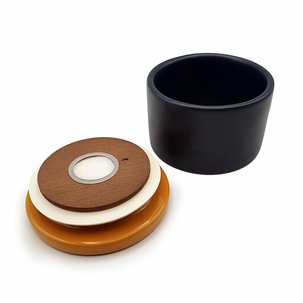 Vaso portatabacco ceramica blu opaco giallo