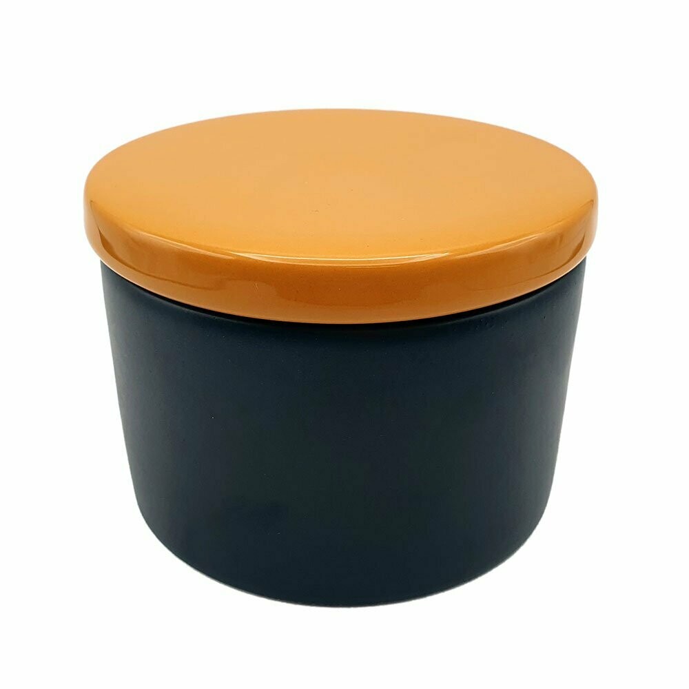 Vaso portatabacco ceramica blu opaco giallo