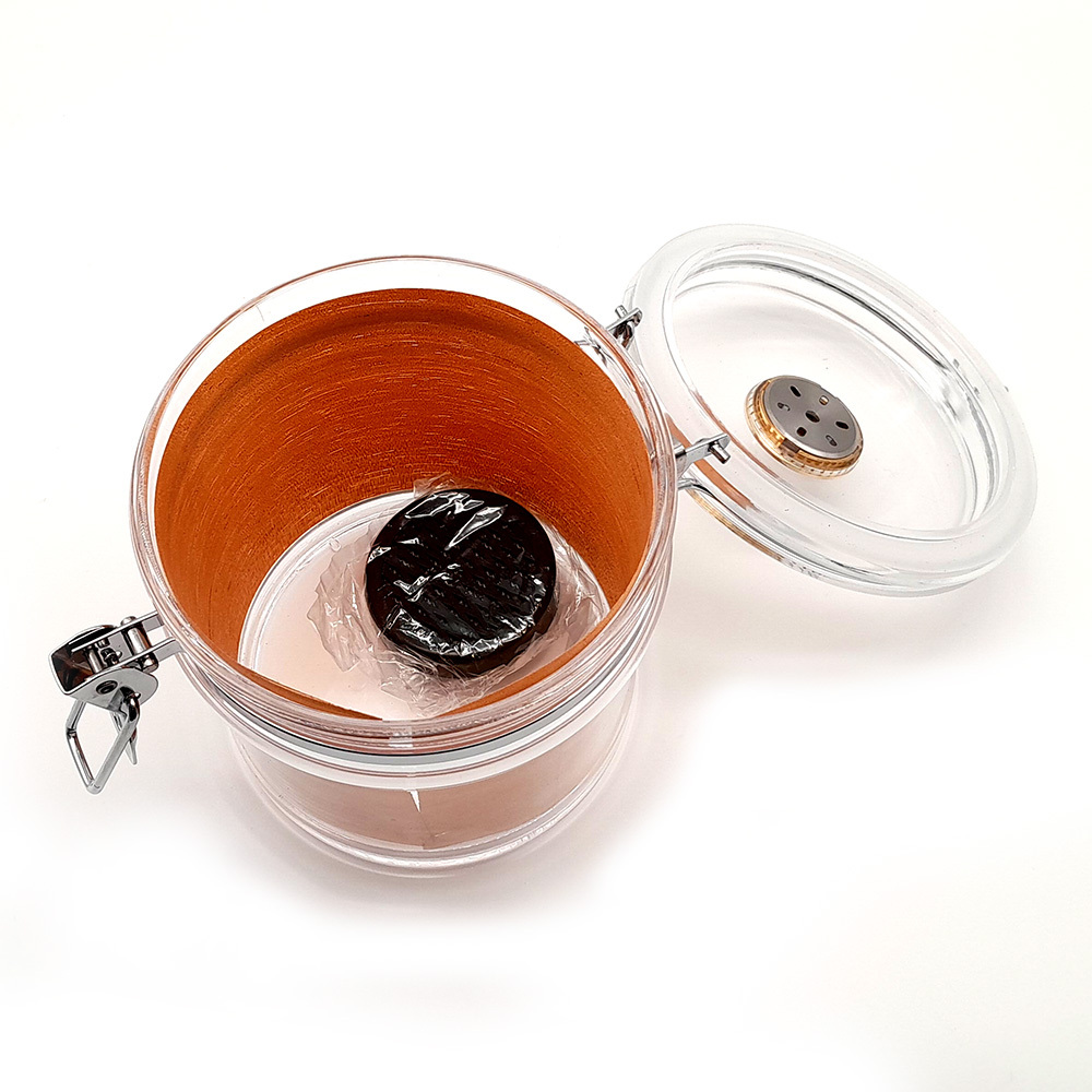 Vaso portatabacco in acrilico con igrometro