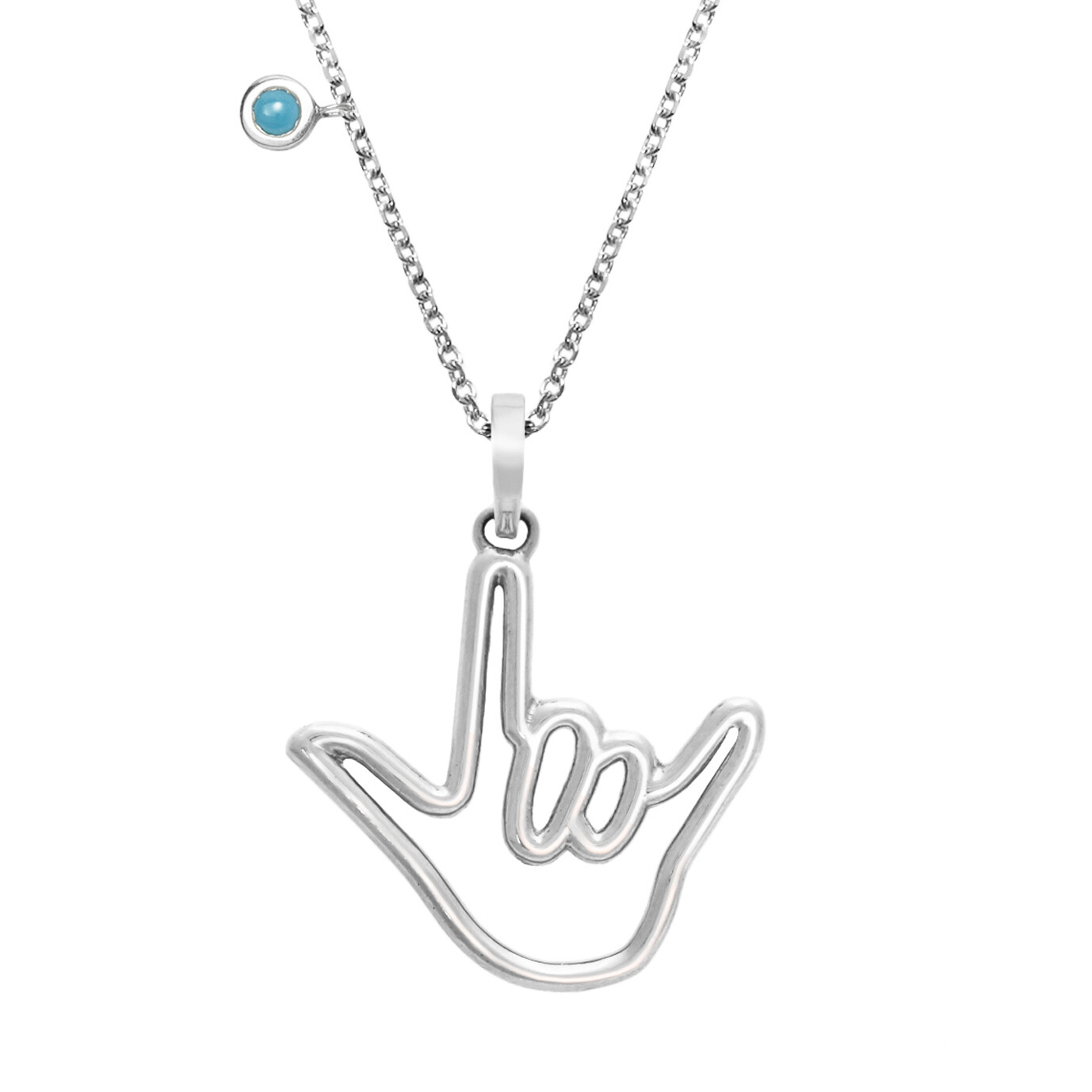 Silver w/ Turquoise Stone and Medium Love Sign™ Pendant Necklace