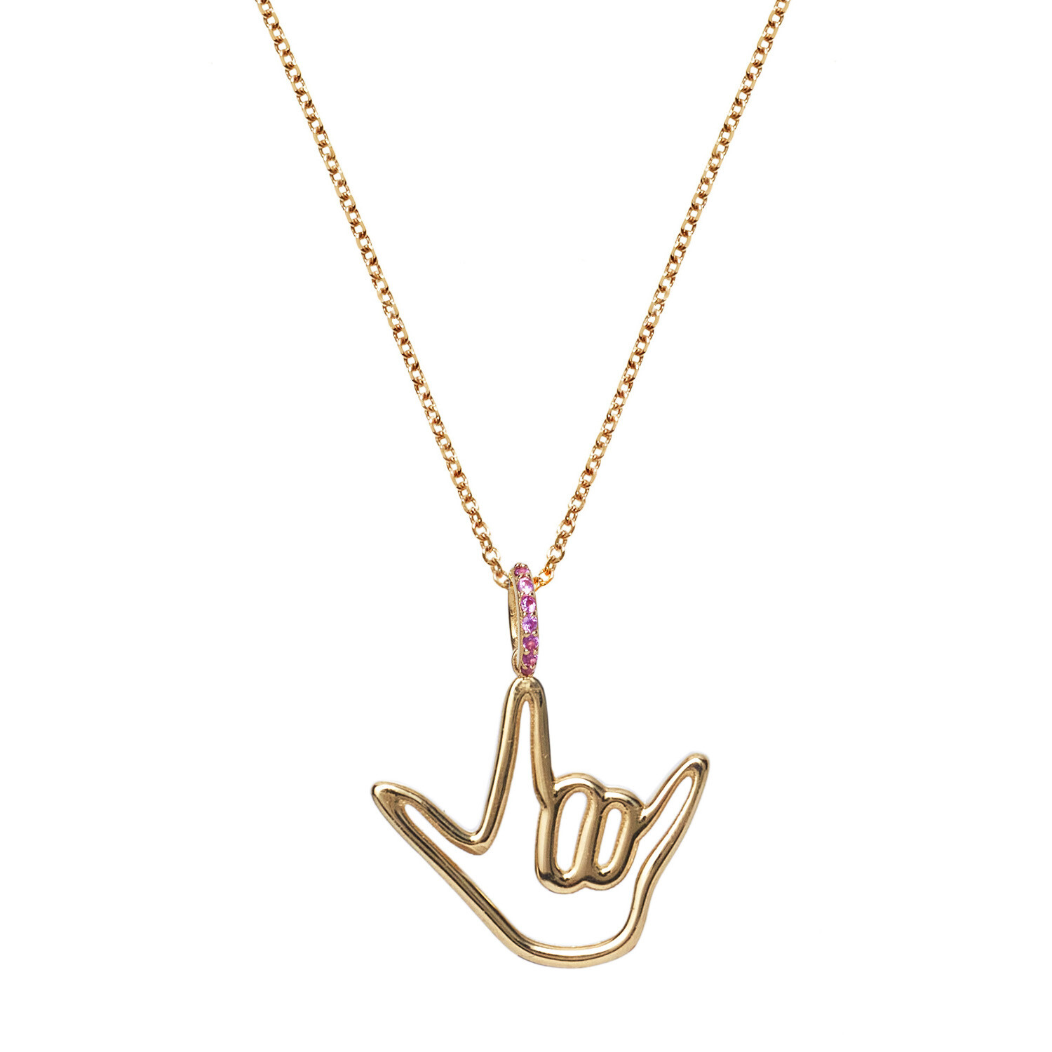 Yellow Gold Love Sign™ Pendant Necklace with Pink Sapphire Bail