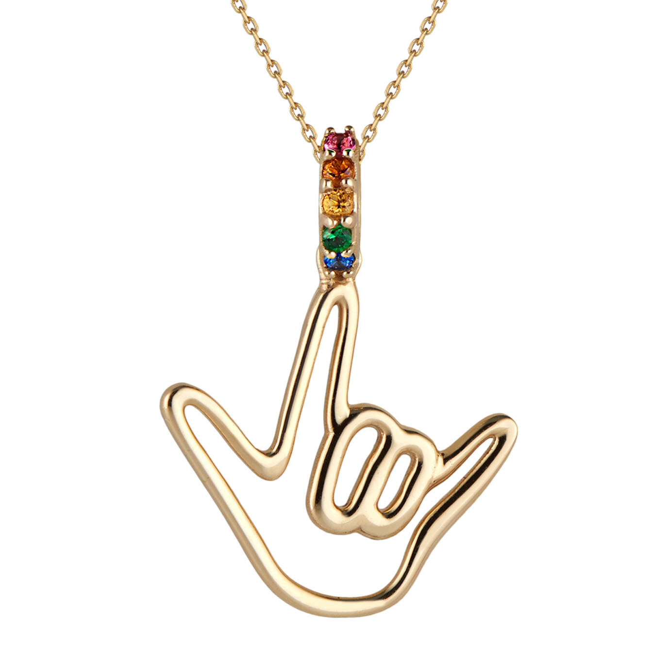Yellow Solid Gold Love Sign™ Pendant Necklace with Multicolor Gemstone Bail