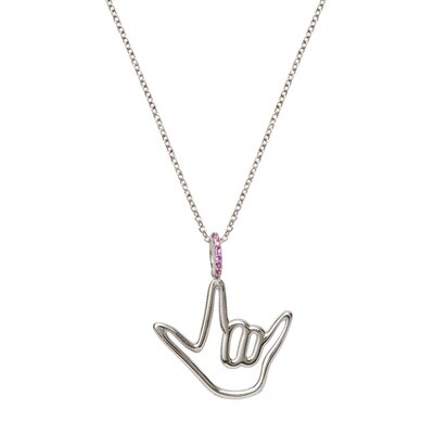 White Gold Love Sign™ Pendant Necklace with Pink Sapphire Bail