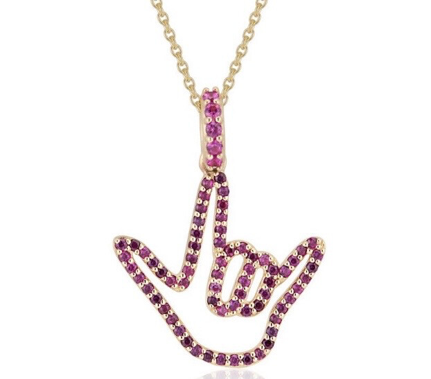 14k Yellow Gold Love Sign™ Pendant Necklace with Pink Sapphires
