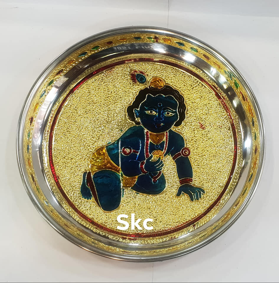 Laddoo Krishna minakari painted plate