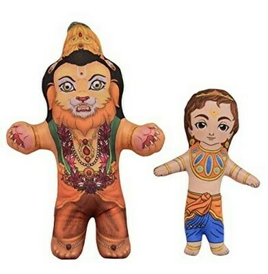 Lord Narasimha / Nrusimha  & Prahlad / Prahaladan set of 2 soft & Cuddly toys