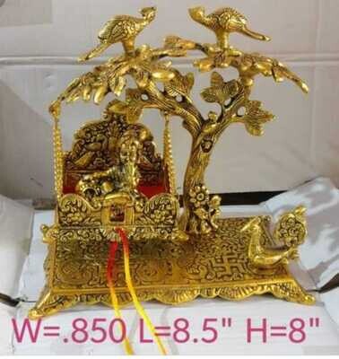 Shri Krishna Jhula / Jhoola / Oonjal / Unjal , Brass. ஊஞ்சல் கிருஷ்ணர் - அழகான சிற்ப வேலைப்பாடுகளுடன்