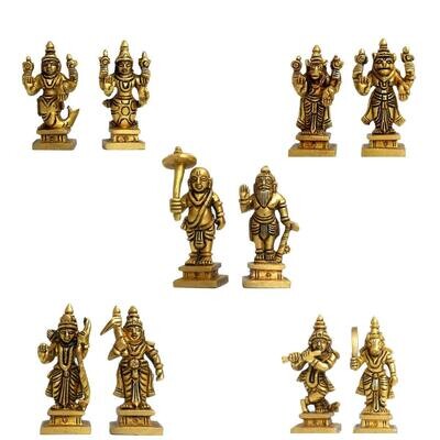 Brass Dasavatar / Dashavatar set, 10 mini vigrahams / idols,Suitable for Home Thiru aradhana பித்தளை தசாவதார விக்ரஹங்கள், ஆத்து திருவாராதனத்திற்கு உகந்தது.