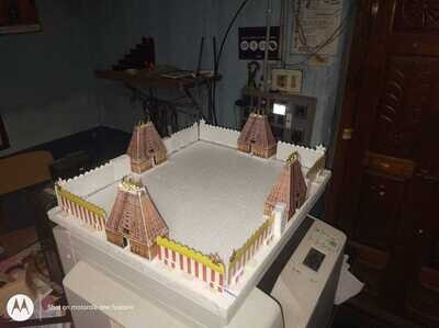 Scaled Vishnu temple / Perumal Koil / Koyil model 3D Foam board printout on Thermocole base.
