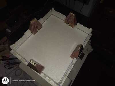 Scaled Vishnu temple / Perumal Koil / Koyil model 3D Foam board printout on Thermocole base.