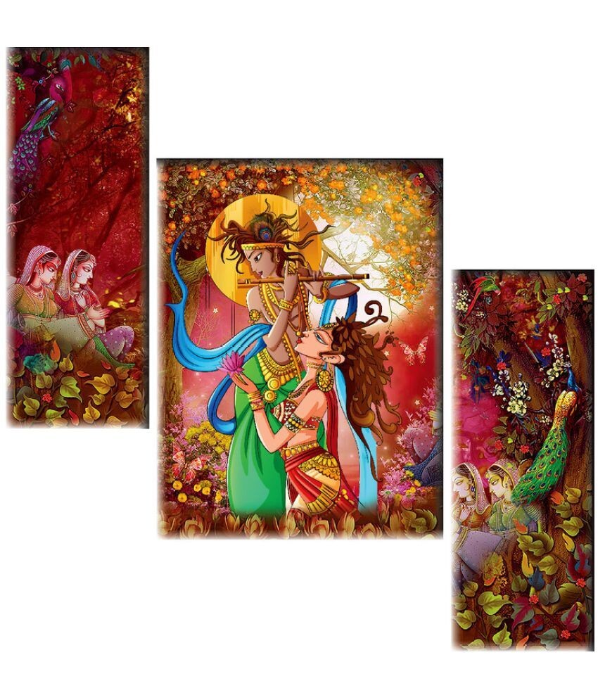 Radha Krishna 3 piece (No Frame) wall stickable painting frame MDF compressed wood.