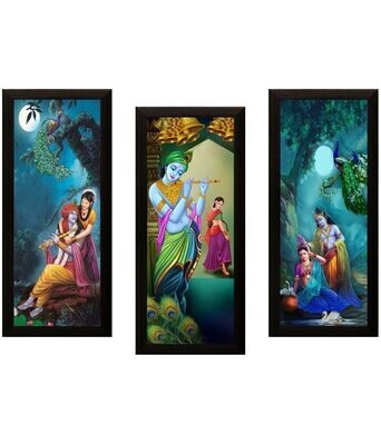 Radha Krishna 3 piece
(with frame) wall stickable painting frame MDF compressed wood