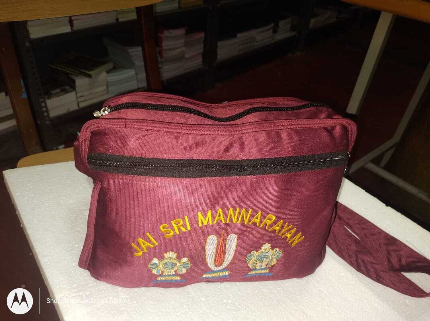 Maroon colour Ayodhya Canvas / Cotton Bags , Multipurpose / Multi compartment , Ahobila  Thirumann 
( Size - M, 
8.1 inch Ht. x 11 inches wide)