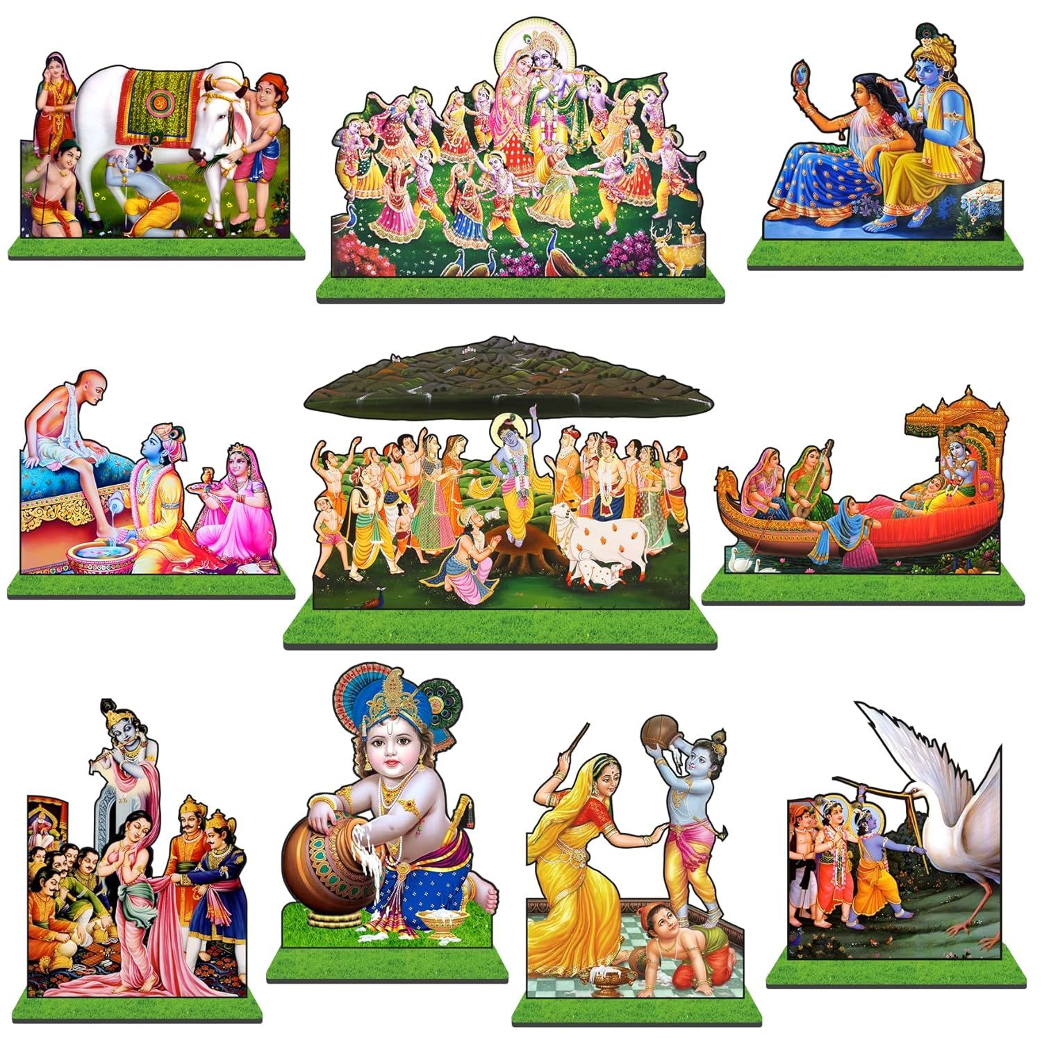 Shri Krishna Leela MDF Cutout standees  Pack of 20 Pieces