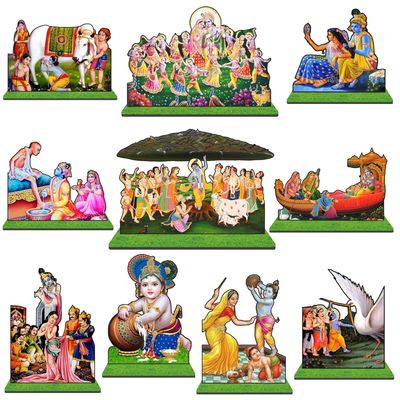 Shri Krishna Leela MDF Cutout standees  Pack of 20 Pieces