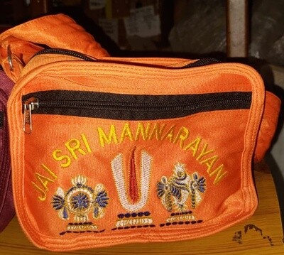Saffron/Orange Colour Ayodhya Cotton/Canvas Multipurpose Bags with multiple compartments, size, 6 x 8 inches( Small - S ) Vadakalai Thirumann.
