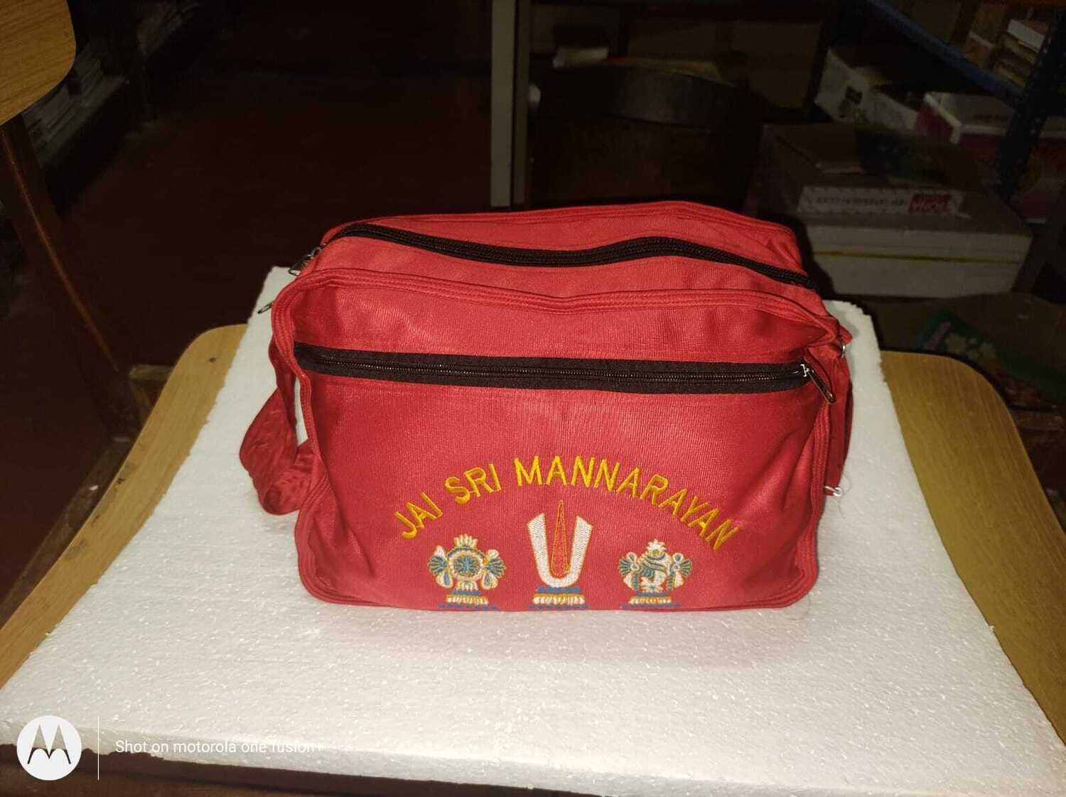 Red colour Ayodhya Canvas / Cotton Bags , Multipurpose / Multi compartment , Vadakalai   Thirumann  ( Size - M,  8.1 inch Ht. x 11 inches wide)