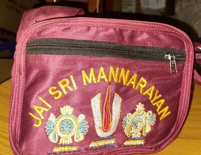 Maroon colour Ayodhya Canvas / Cotton Bags , Multipurpose / Multi compartment , Vadakalai Thirumann ( Size - M, 8.1 inch Ht. x 11 inches wide)