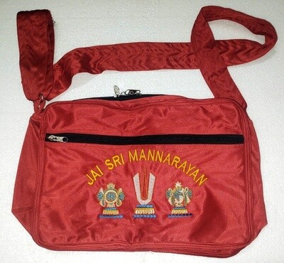 Red colour Ayodhya Canvas / Cotton Bags , Multipurpose / Multi compartment , Vadakalai Thirumann ( Size - L, 9.5 Ht. x 13 inches wide)