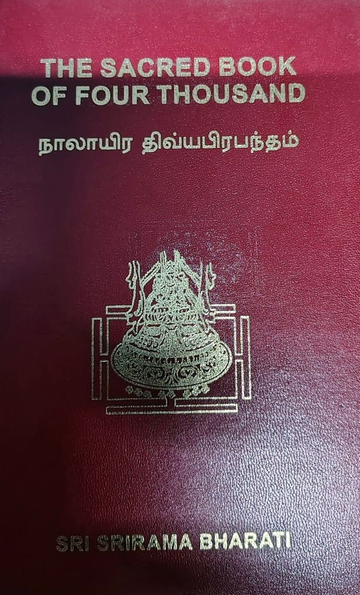 Sacred 4000 Half A4 size Nalayira Divyaprabandham Text in Tamil ( Pasurams in தமிழ்) But meaning or commentary in English - Single Volume Hard Bound Sacred 4000 Half A4 size Nalayira Divyaprabandham Text in Tamil ( Pasurams in தமிழ்) But meaning or commentary in English - Single Volume Hard Bound