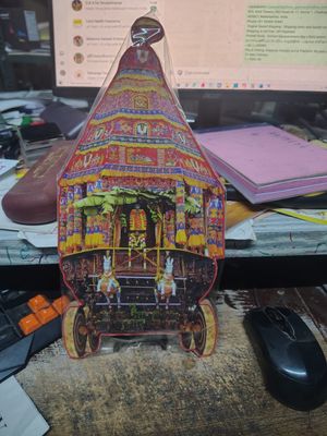 Lord Namperumal Srirangam Ther cutout wood lamination stand / wall hanging type, 8x6 inches