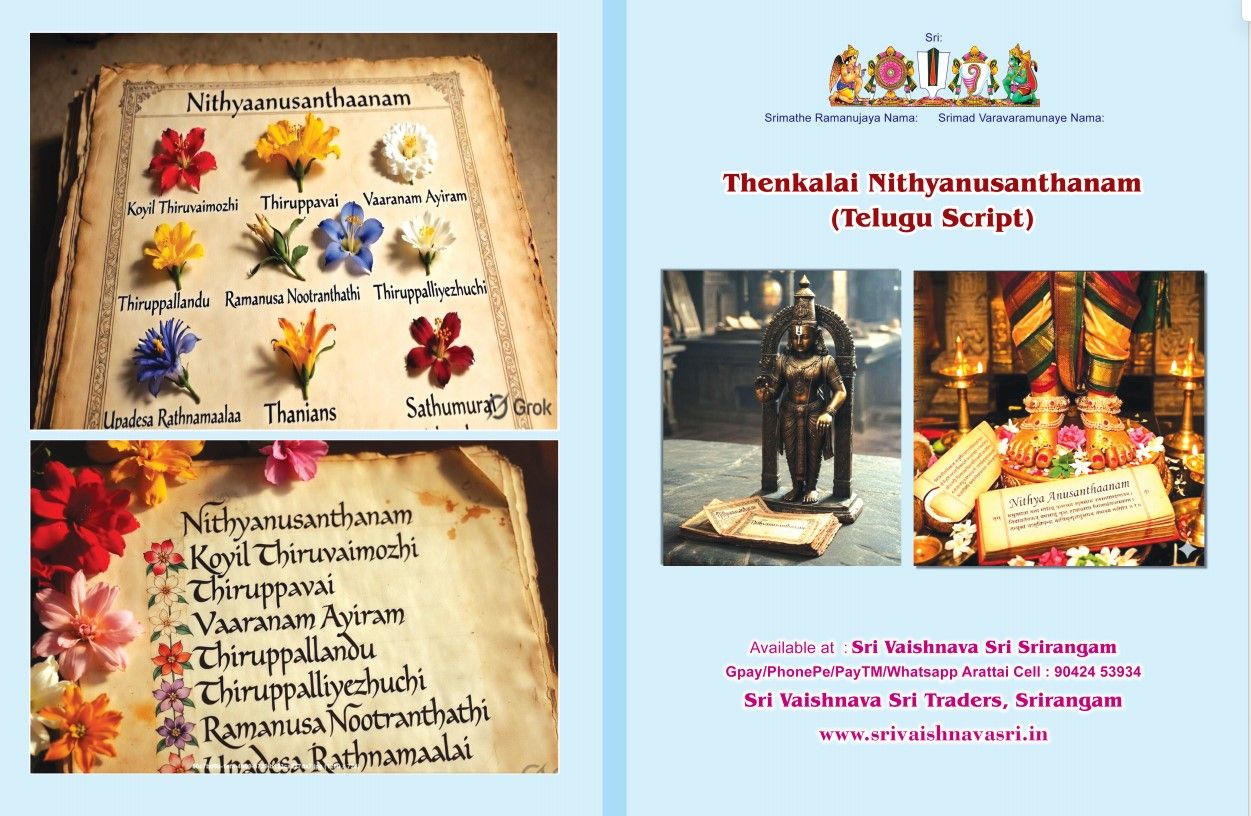 Printed on Demand Book - Thenkalai Nithyanusanthanam Nithya Anusanthanam , in Telugu Script - தென்கலை நித்யானுஸந்தானம் / நித்ய அனுசந்தானம் தெலுங்கு மொழியில் - ஸ்ரீவைஷ்ணவஸ்ரீ பதிப்பு Printed on Demand Book - Thenkalai Nithyanusanthanam Nithya Anusanthanam , in Telugu Script - தென்கலை நித்யானுஸந்தானம் / நித்ய அனுசந்தானம் தெலுங்கு மொழியில் - ஸ்ரீவைஷ்ணவஸ்ரீ பதிப்பு