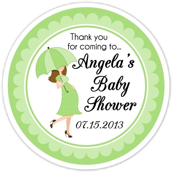 Green Baby Bump and Umbrella Baby Shower Stickers