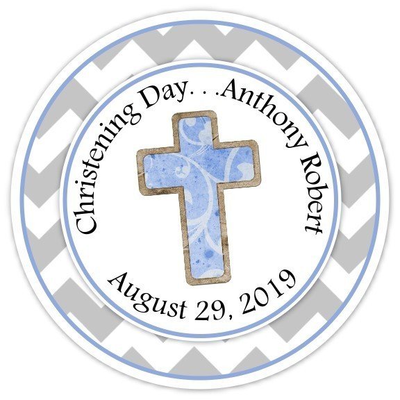 Blue and Gray Christening Day Personalized Stickers