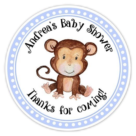 Blue Monkey Baby Shower Stickers