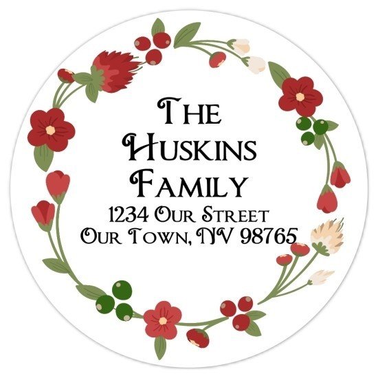 Christmas Floral Wreath Address Stickers